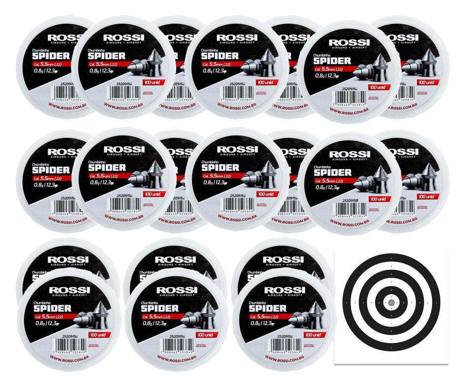 Kit 20 Cx Chumbinho Rossi Spider 5,5mm-100unds + Alvos