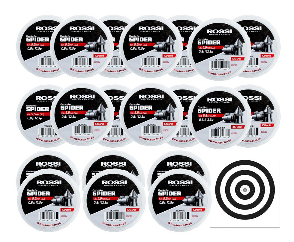Kit 20 Cx Chumbinho Rossi Spider 5,5mm-100unds + Alvos
