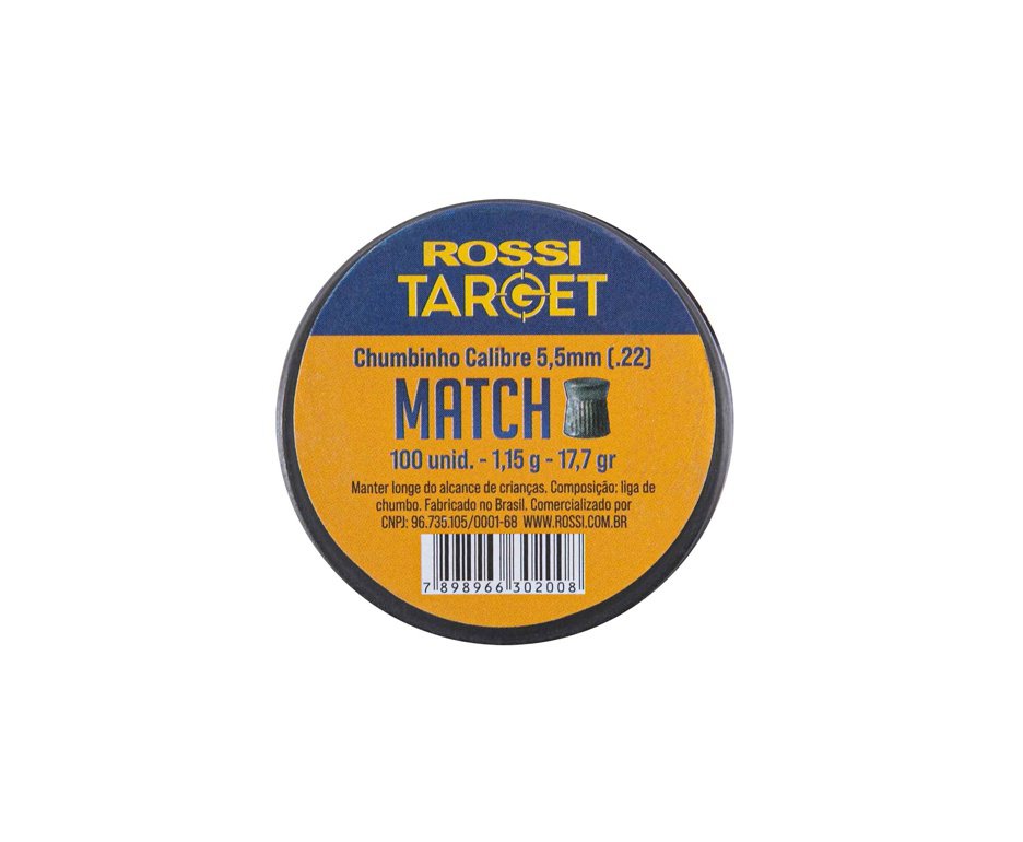 Kit 05 Cx Chumbinho Target Match 5,5mm 100und Rossi + Alvos