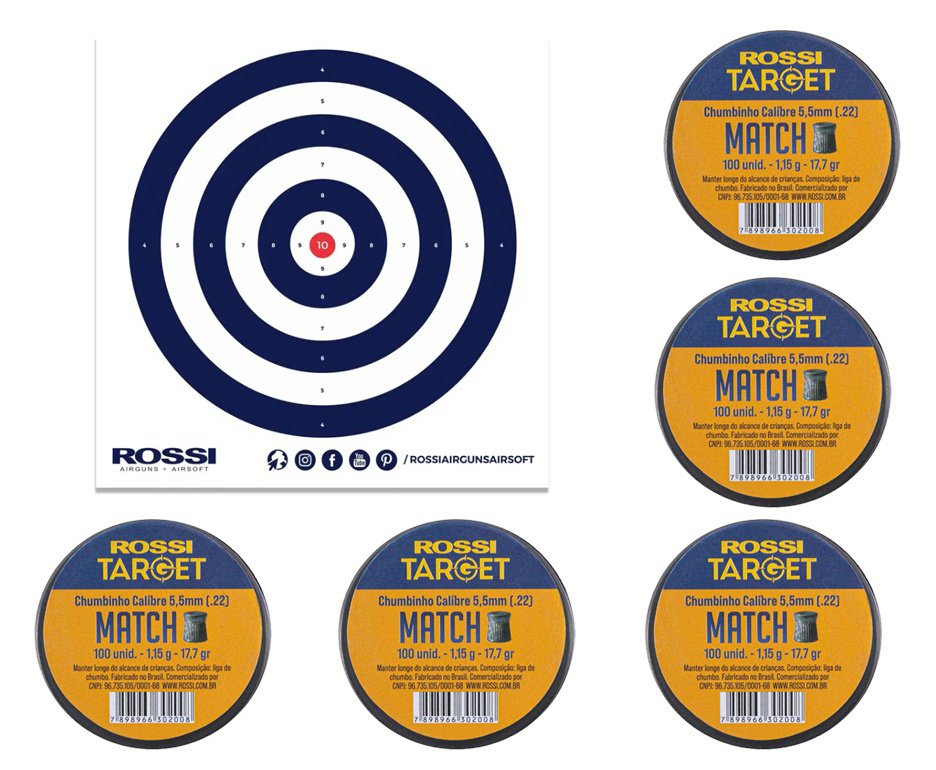 Kit 05 Cx Chumbinho Target Match 5,5mm 100und Rossi + Alvos