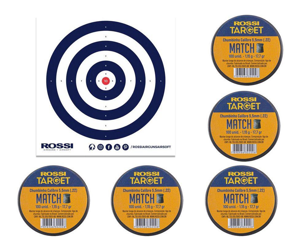 Kit 05 Cx Chumbinho Target Match 5,5mm 100und Rossi + Alvos