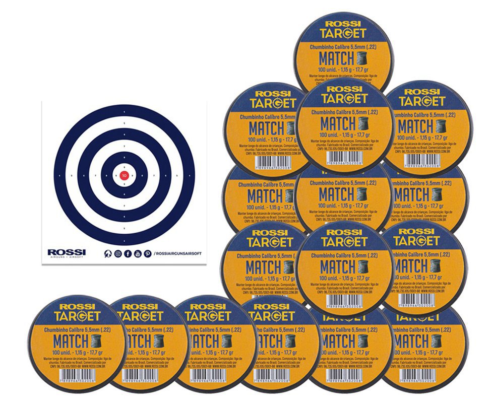Kit 15 Cx Chumbinho Target Match 5,5mm .22 100und Rossi + Alvos