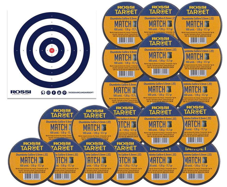Kit 20 Cx Chumbinho Target Match 5,5mm .22 100und Rossi + Alvos