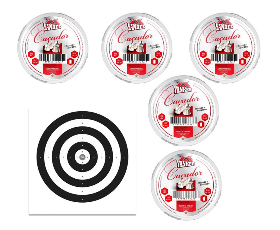 Kit 05 Cx Chumbinho De Pressão yankee Caçador 6,0mm - 100 Unidades - Chakal + Alvos