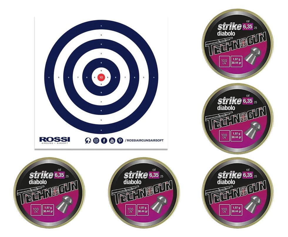 Kit 05 Cx Chumbinho carabina pressão Strike Diabolo 6.35 100und - Technogun + Alvos