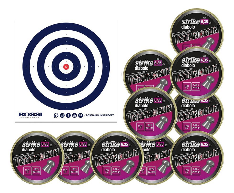 Kit 10 Cx Chumbinho carabina pressão Strike Diabolo 6.35 100und - Technogun + Alvos