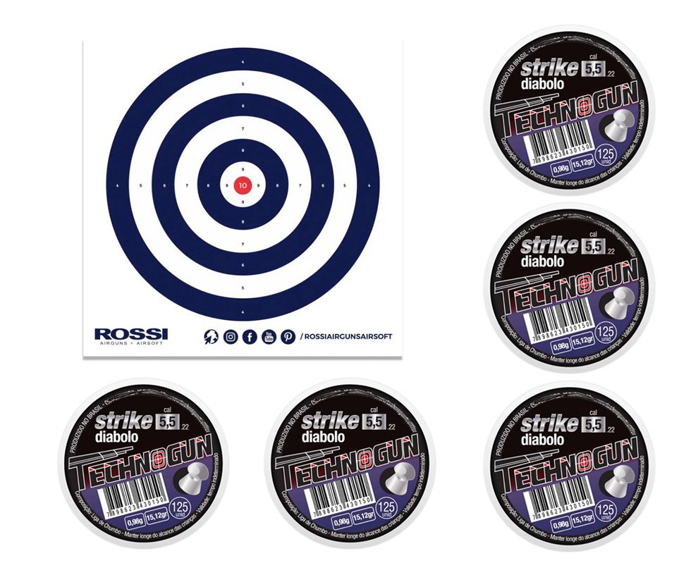 Kit 05 Cx Chumbinho Strike Diabolo - Calibre 5,5 Mm - 125 Unidades - Technogun + Alvos