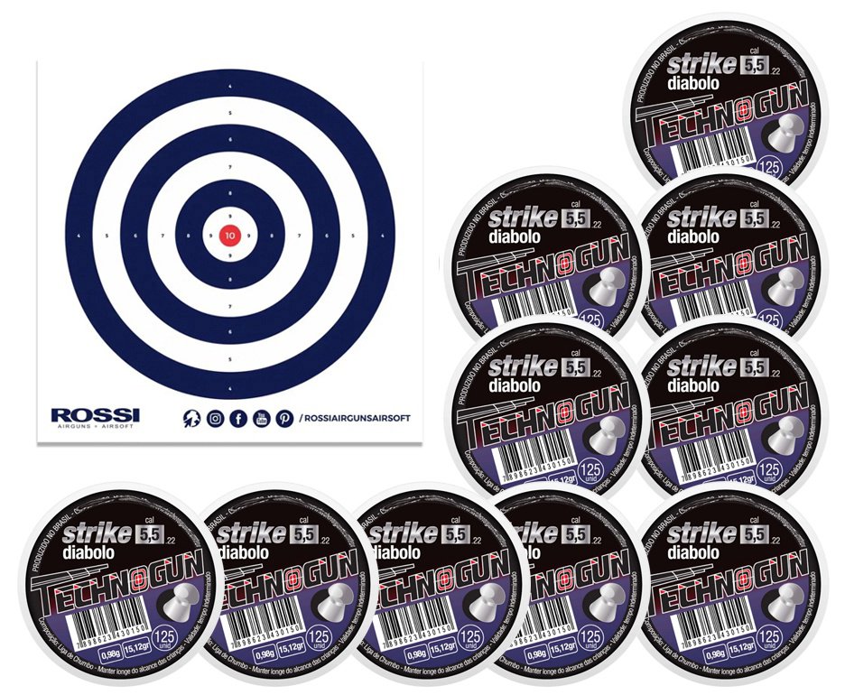 Kit 10 Cx Chumbinho Strike Diabolo - Calibre 5,5 Mm - 125 Unidades - Technogun + Alvos