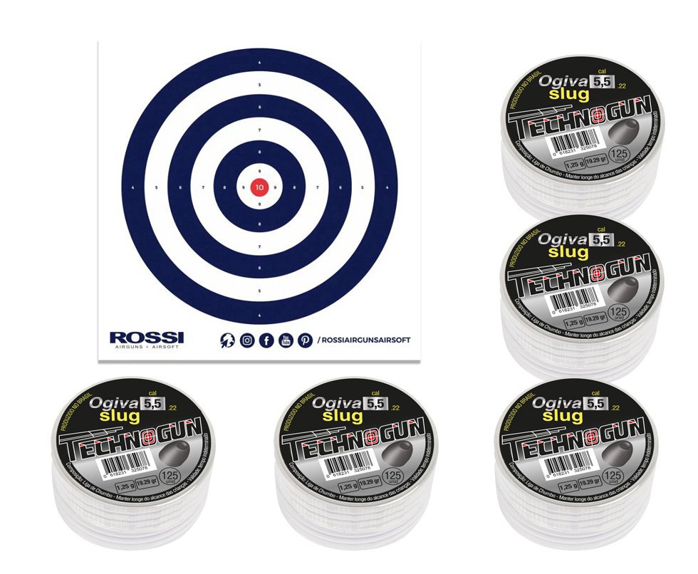 Kit 05 Cx Chumbinho Ogiva Slug 5,5mm com 125 unid - Technogun + Alvos
