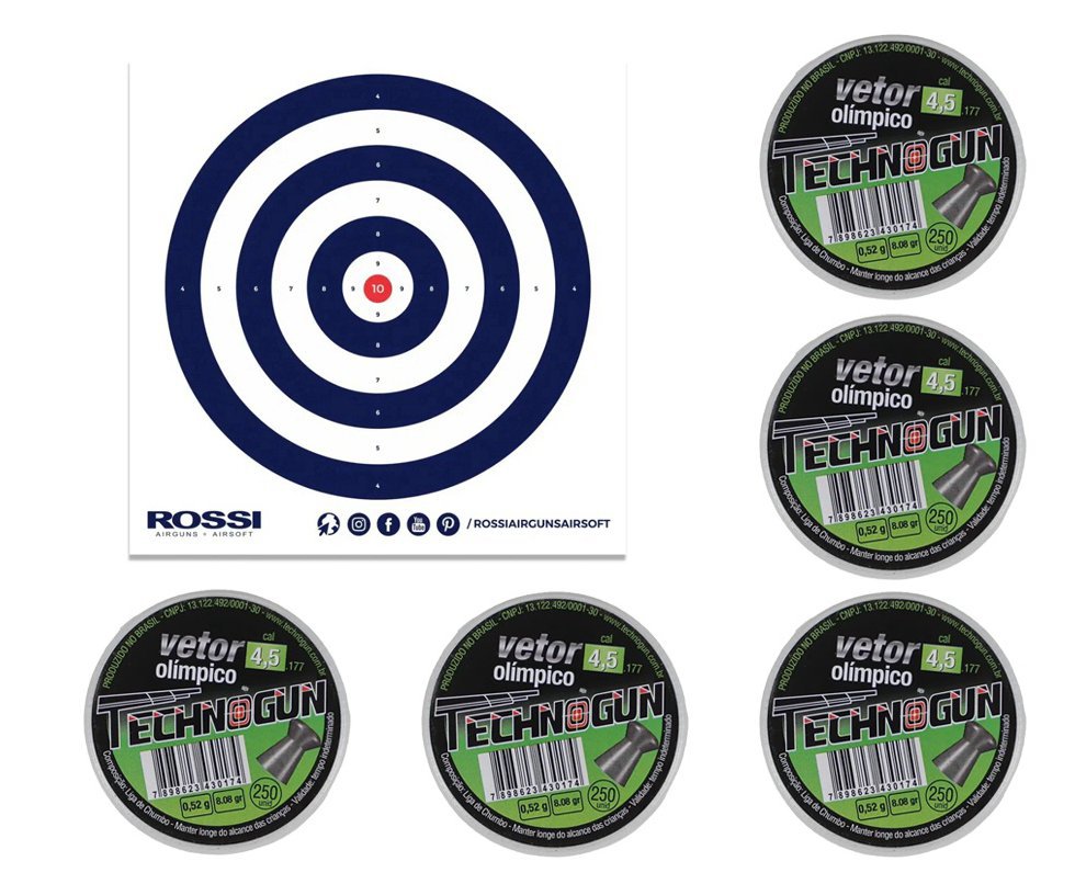 Kit 05 Cx Chumbinho Vetor - Calibre 4,5 Mm - Com 250 Unid - Technogun + Alvos