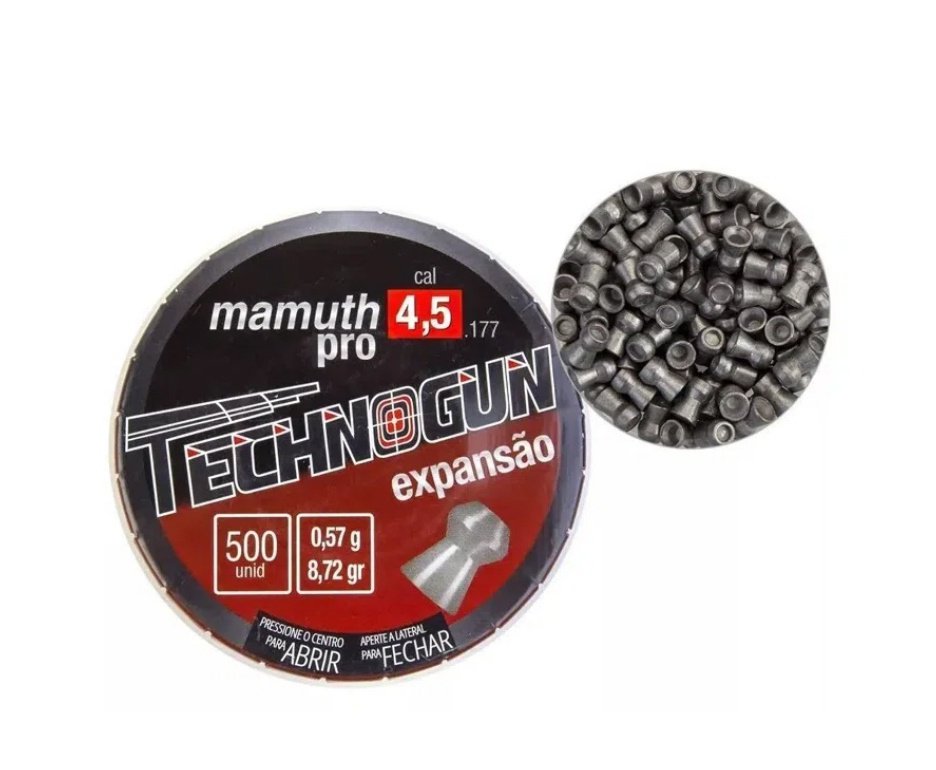 Kit 05 Cx Chumbinho Mamuth Pró - Calibre 4,5mm - Com 500 Unidades - Technogun + Alvos