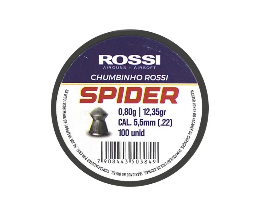 Kit 05 Cx Chumbinho Rossi Spider 5,5mm + Porta Chumbinho  + Alvos