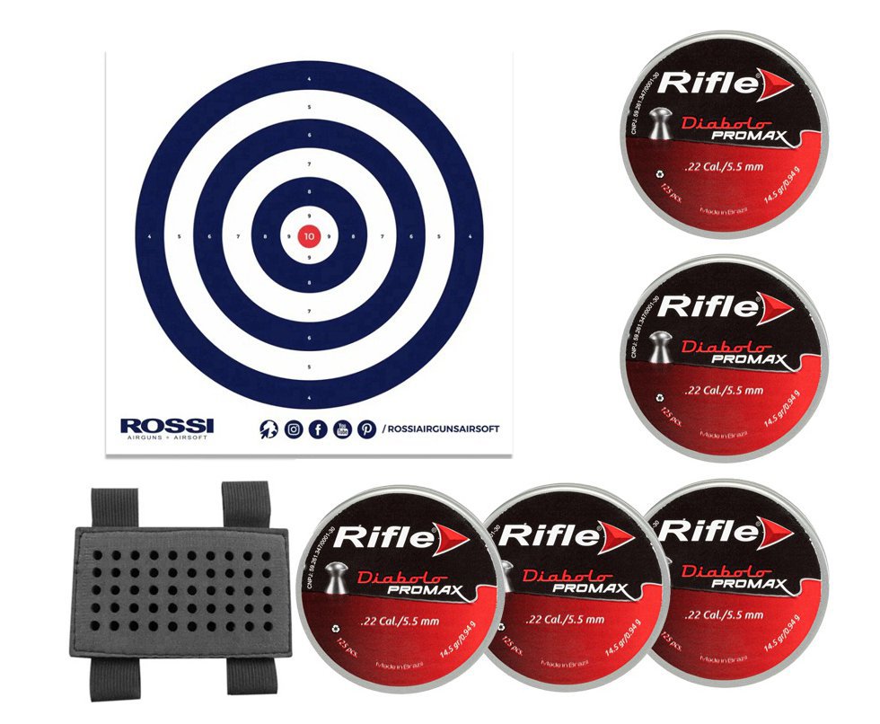 Kit 05 Chumbinho Rifle Diabolo Promax 5,5mm - 125 unds + Porta Chumbinho + Alvos