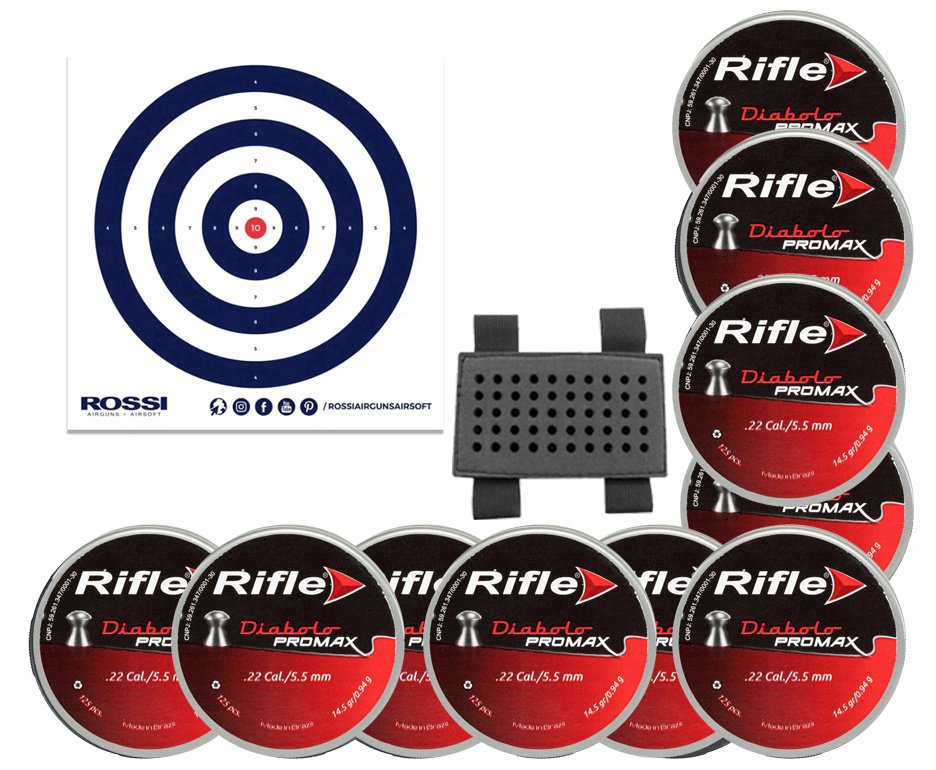 Kit 10 Cx Chumbinho Rifle Diabolo Promax 5,5mm Com 125 Und + Porta Chumbinho + Alvos