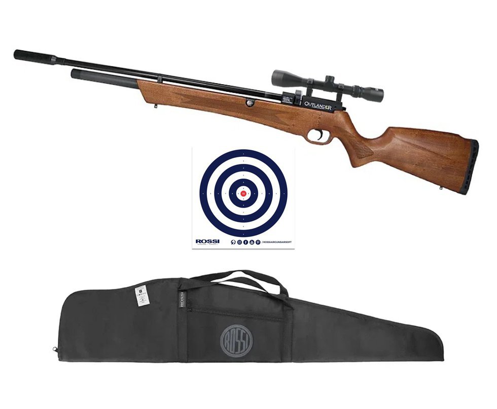 Carabina de Pressão PCP Rossi Outlander Madeira 5,5 + Luneta 3-9x40 + Capa + Alvos