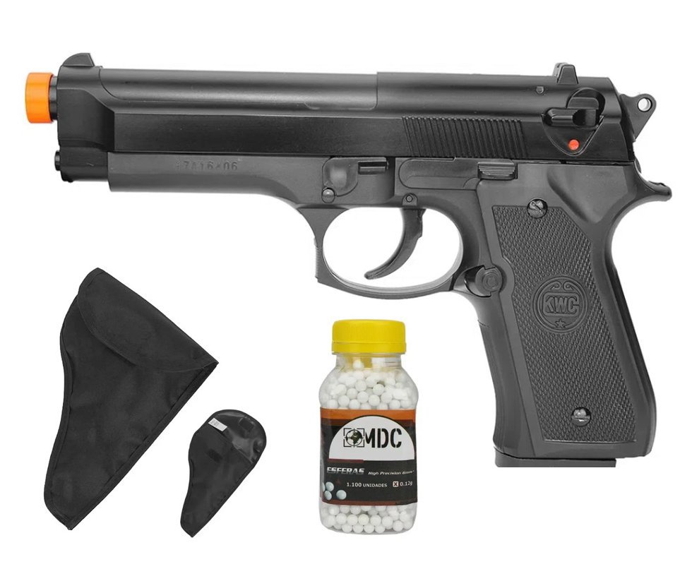 Pistola De Airsoft Beretta M92 Spring Cal 6.0 + BBS + Coldre / Capa