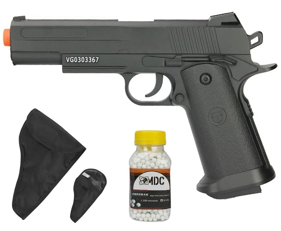 Pistola De Airsoft Vigor Spring Vg 1911 V18 Full Metal + BBS + Coldre / Capa