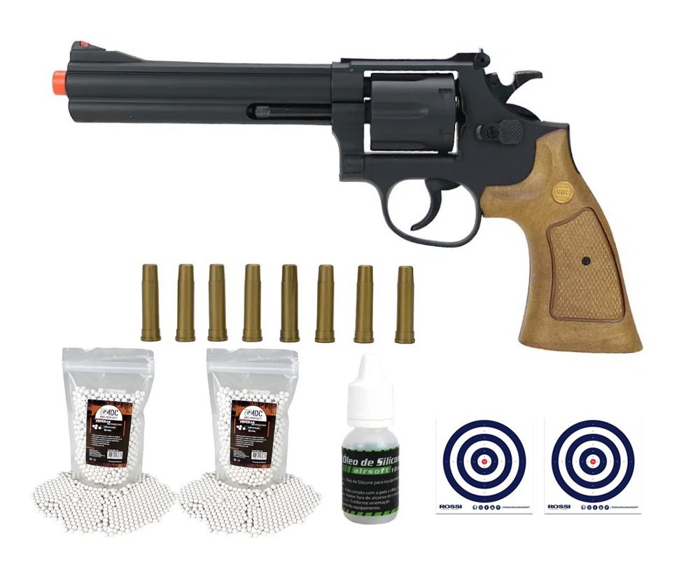 Revólver de Airsoft M586 6" Black UA-934B + BBS + Óleo + Alvos