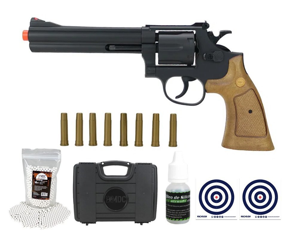 Revólver de Airsoft M586 6" Black UA-934B + BBS + Óleo + Alvos + Case