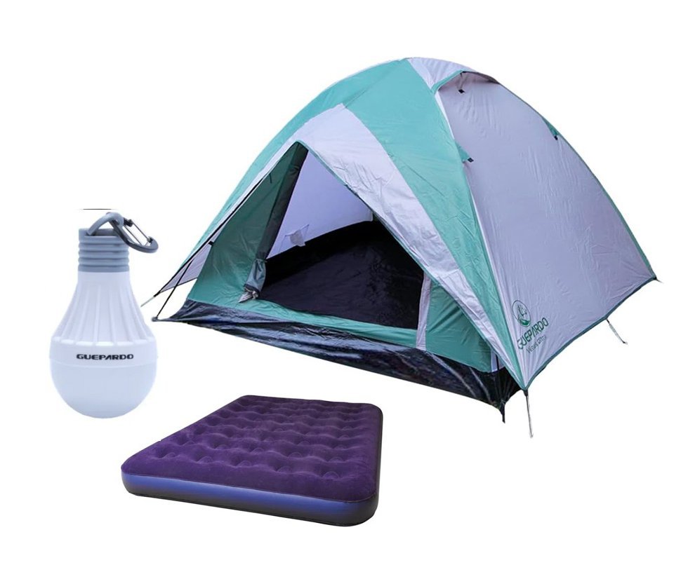 Barraca Guepardo News Venus Ultra PRO 4 Pessoas 2500mm Coluna D Agua - VD/CZ + Colchão Inflável Casal suporta 200kg + Lâmpada Inteligente