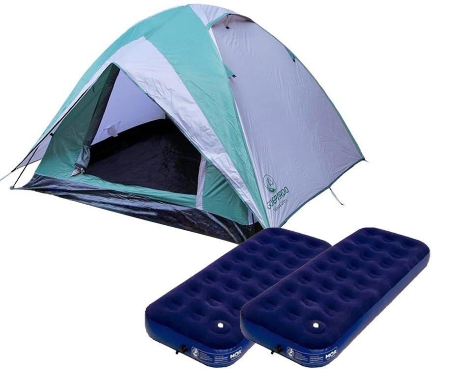 Barraca Guepardo News Venus Ultra PRO 4 Pessoas 2500mm Coluna D Agua - VD/CZ + 02 unds do Colchão Inflável Multiuso Solteiro Com Fole Embutido - Mor