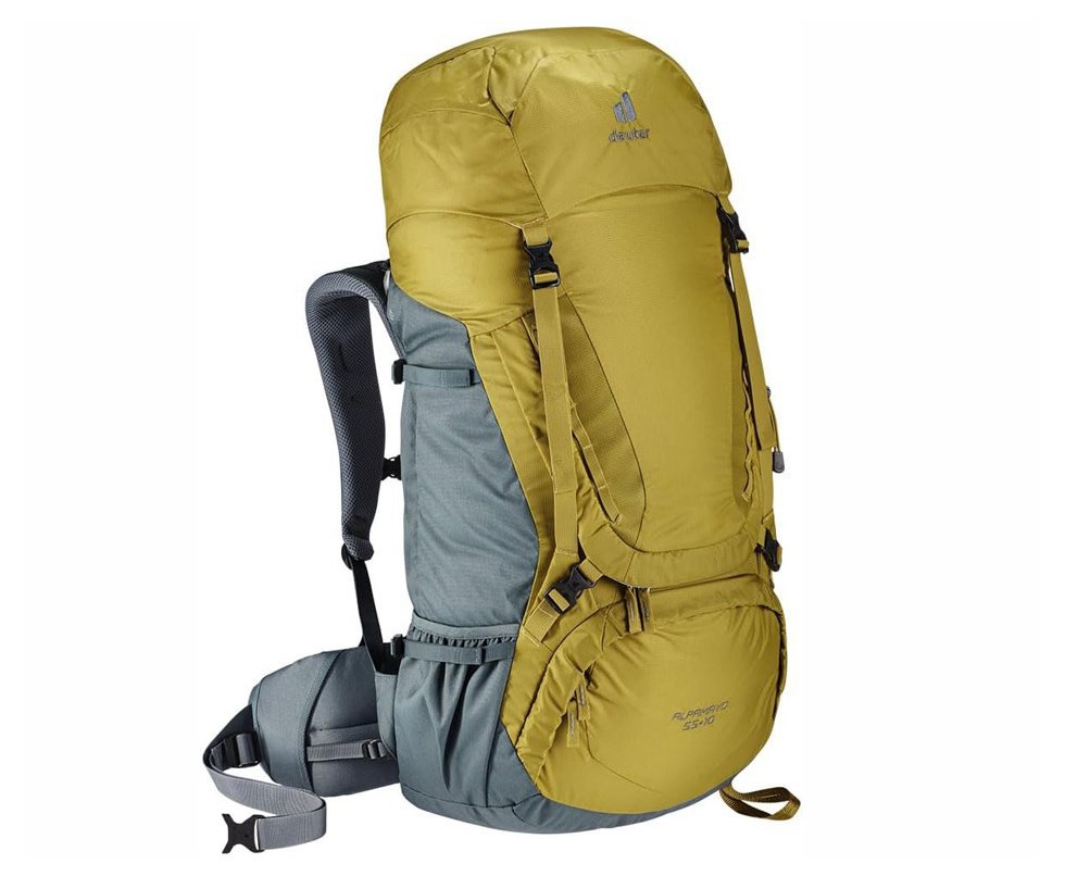 Mochila Alpamayo 55+10L Amarela e Cinza Trekking, trilha, carga - Deuter