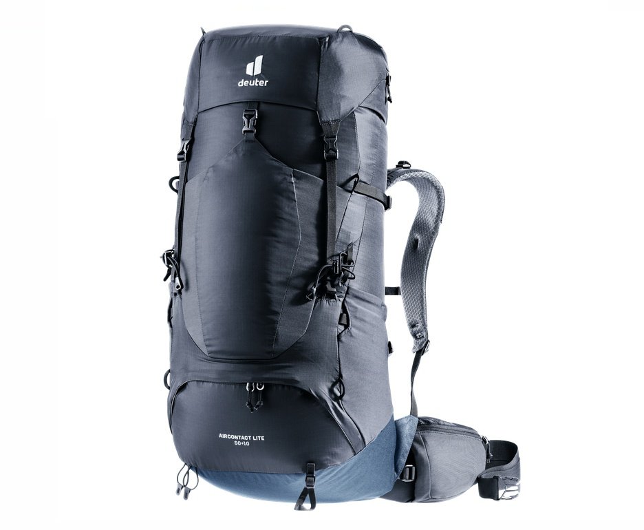 Mochila Aircontact Lite 50+10 litros Cargueira Preto/Azul - Deuter