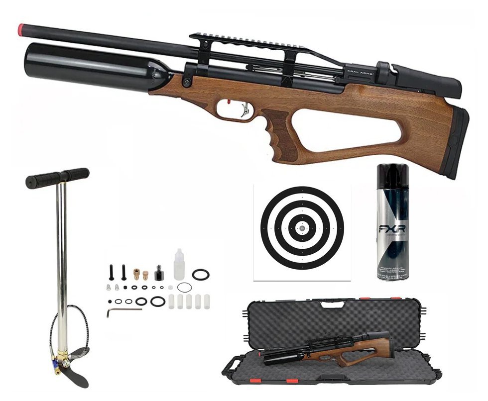 Carabina de Pressão PCP Bull Pup Puncher Empire X Wood 5.5mm 600cc - Kral Arms + Bomba Manual PCP FXR 300 Bar