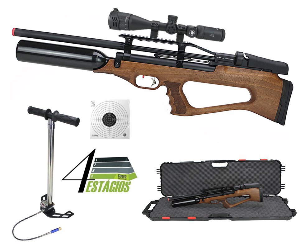 Carabina PCP Bull Pup Puncher Empire X Wood 5,5 + Bomba 4 Estágios + Luneta 4-16×42 + Alvos