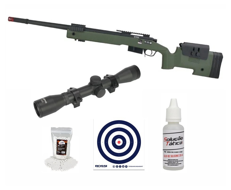 Rifle Airsoft Sniper M40 A5 VSR10 SA-S03 + Luneta 4x32 + BBS + Óleo + Alvos