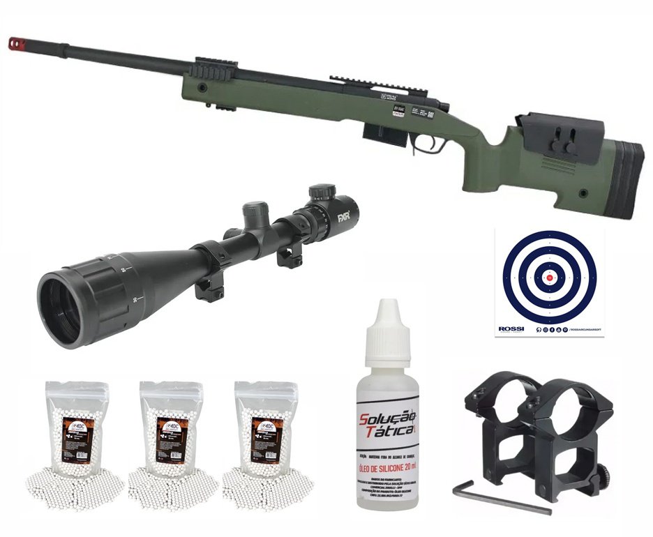 Rifle Airsoft Sniper M40 A5 VSR10 SA-S03 + Luneta 4-16x50 + BBS + Óleo + Alvos