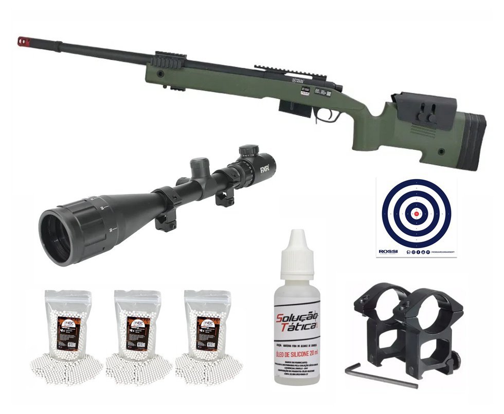 Rifle Airsoft Sniper M40 A5 VSR10 SA-S03 + Luneta 4-16x50 + BBS + Óleo + Alvos
