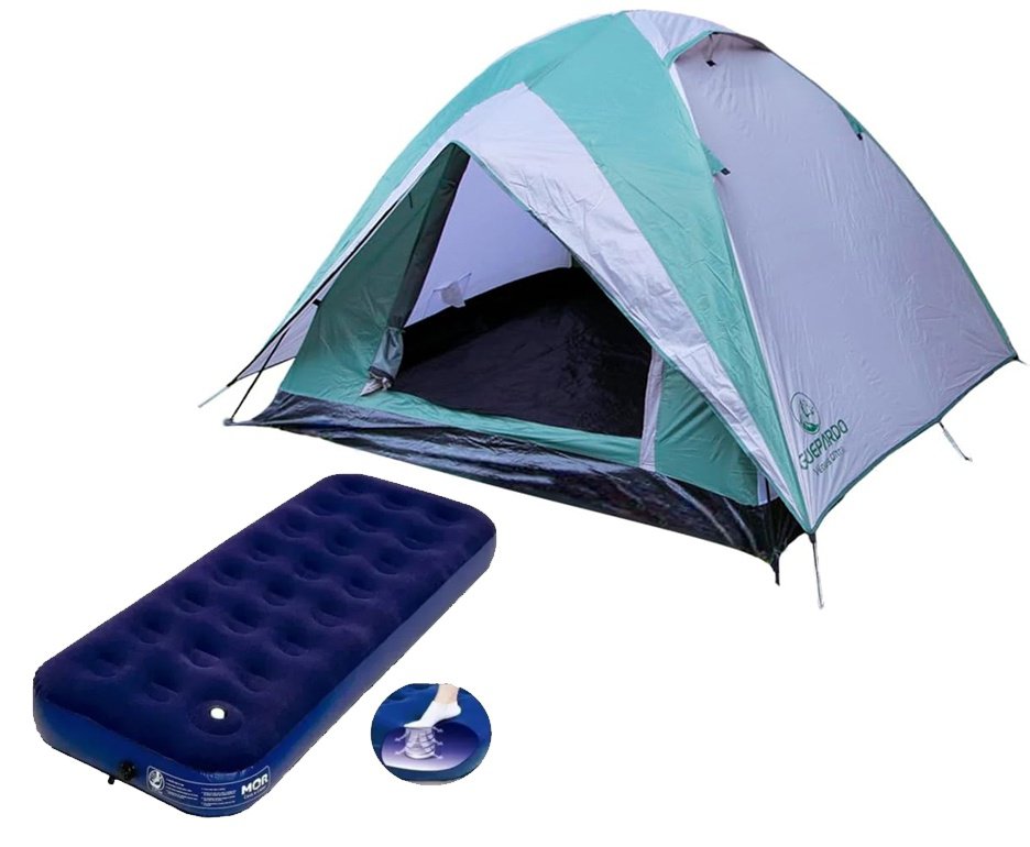 Barraca Guepardo News Venus Ultra PRO 5 Pessoas 2500mm Coluna D Agua - VD/CZ - Nautika + 02 Colchão Inflável Multiuso Solteiro Com Fole Embutido - Mor