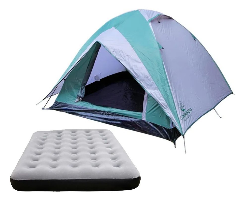 Barraca Guepardo News Venus Ultra PRO 5 Pessoas 2500mm Coluna D Agua - VD/CZ - Nautika + Colchão Inflável Fit De Casal suporta 200kg - Nautika