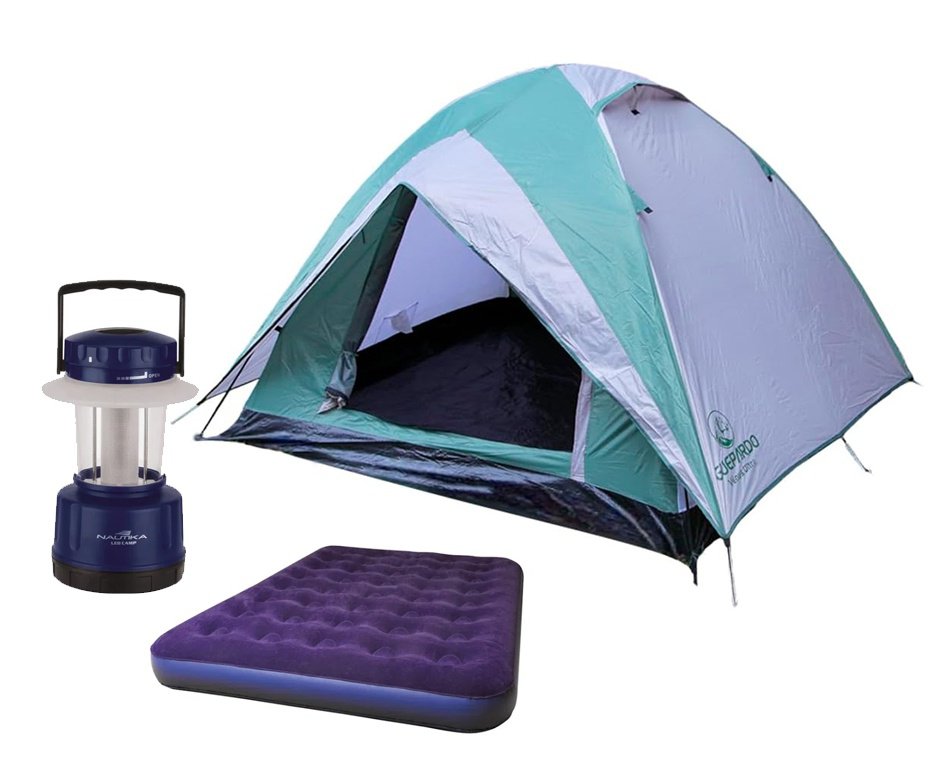 Barraca Guepardo News Venus Ultra PRO 5 Pessoas 2500mm Coluna D Agua - VD/CZ - Nautika + Colchão Inflável Casal suporta 200kg - Nautika + Lampião Ledlamp