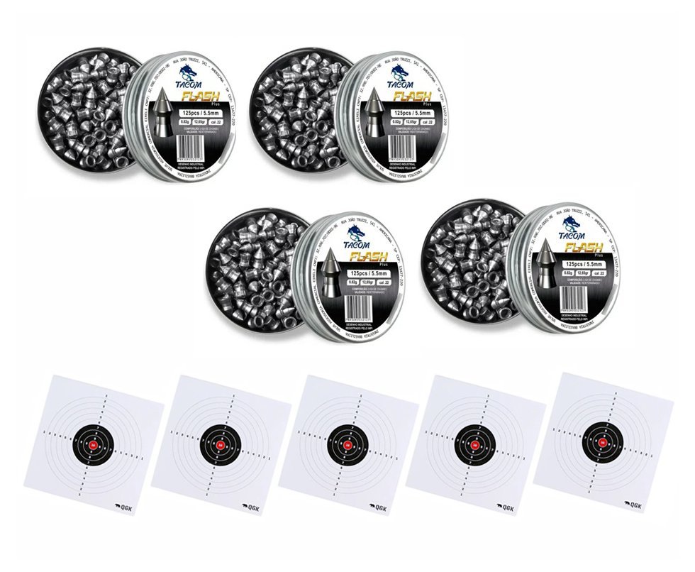 Kit 4 Latas de Chumbinho Votex Tacom Flash Plus 5.5mm 125und + Alvos