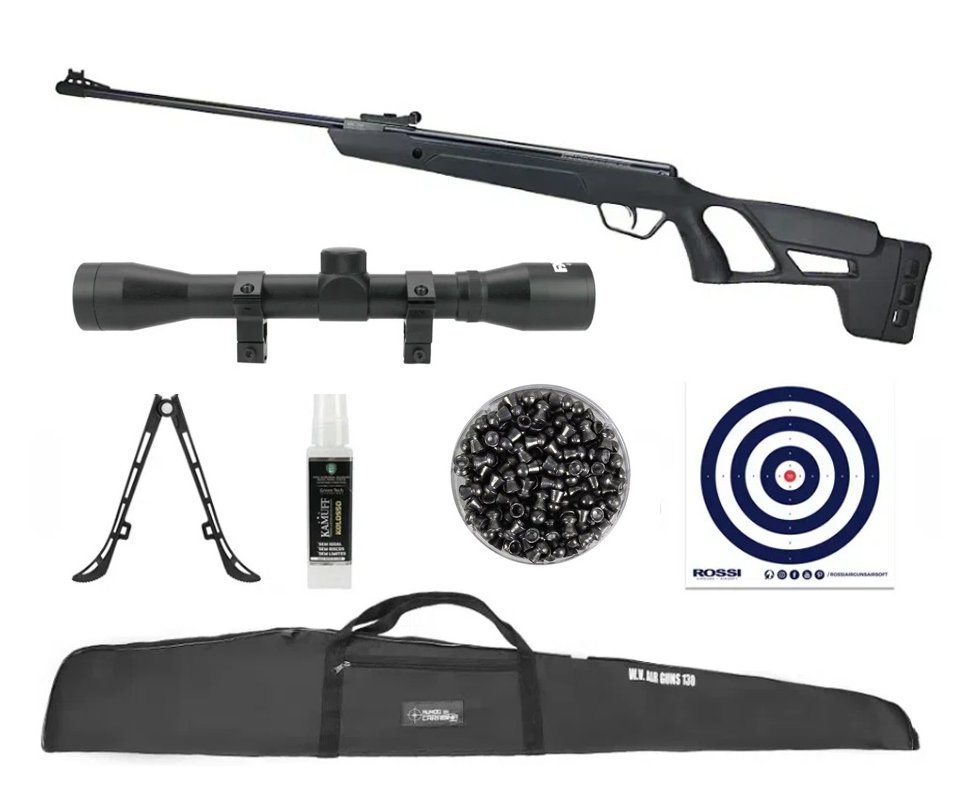 Carabina Pressão Vital Shot Nitro Piston 5,5 + Capa + Luneta 4x32 + Chumbo + Alvos + Bipé + Kamuff