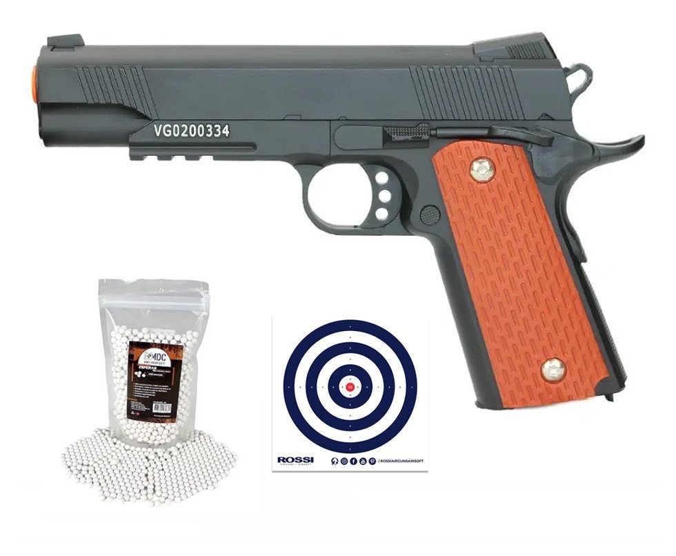 Pistola De Airsoft Vg 1911 V13 Full Metal Spring 6mm + BBs + Alvos
