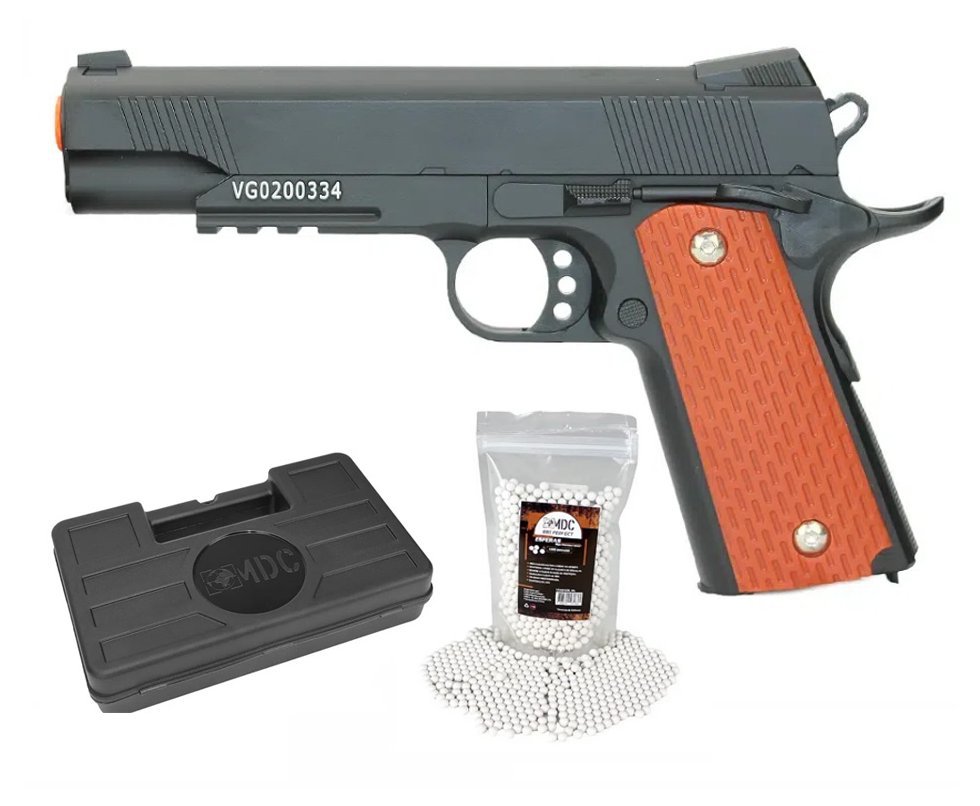 Pistola De Airsoft Vg 1911 V13 Full Metal Spring 6mm + BBs + Case