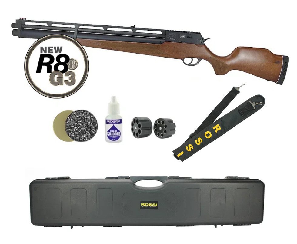 Carabina De Pressão Pcp Rossi R8 5,5mm 8 Tiros 350 M/S NEW G3 2024