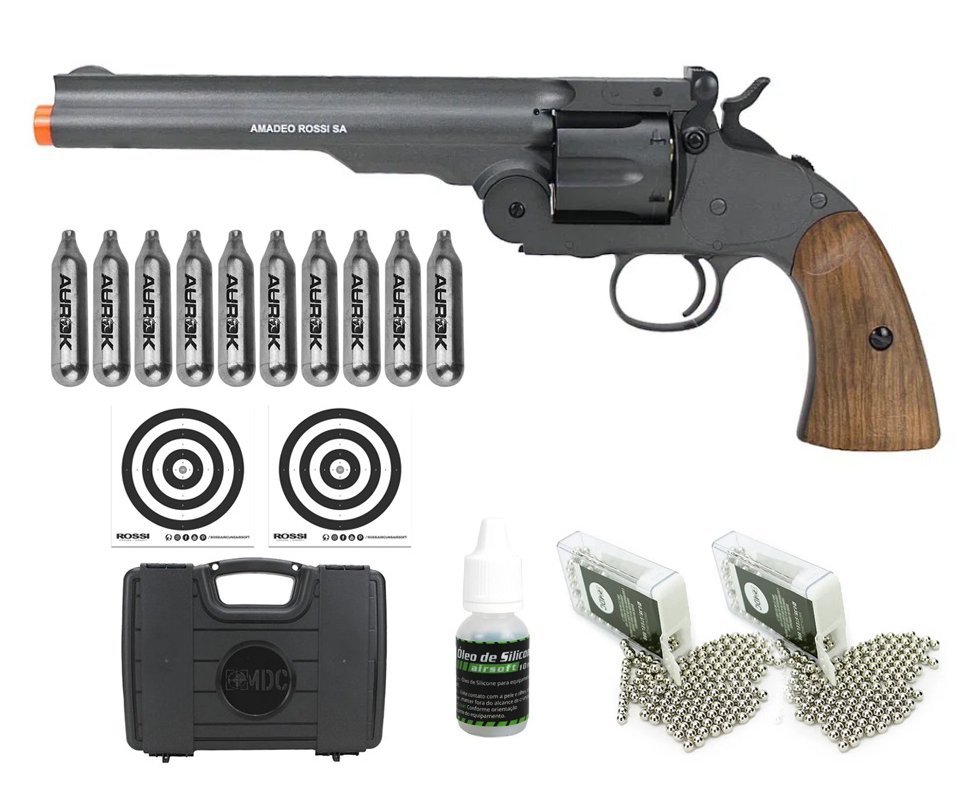 Revólver CO2 Colt .45 Cowboy 7" Full Metal 4,5 + Co2 + BBS + Case + Alvos + Óleo