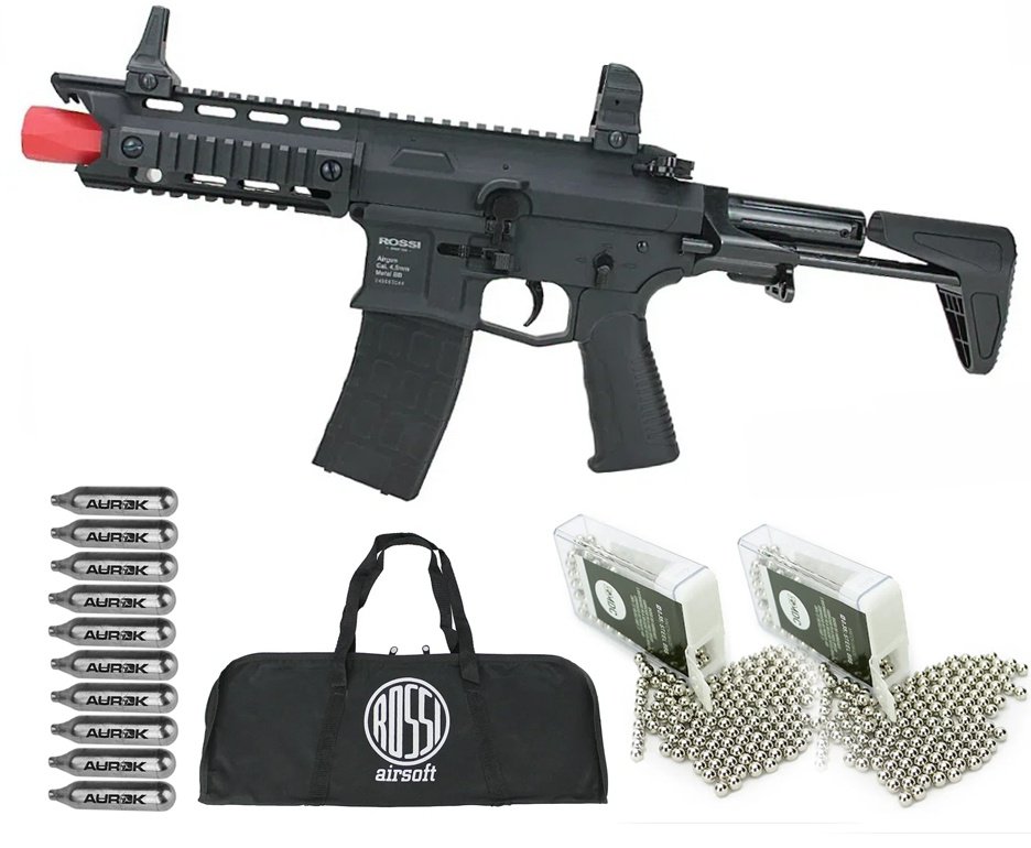 Rifle de pressão CO2 AR15 Dragon Full Auto 4,5 + BBS + CO2 + Capa