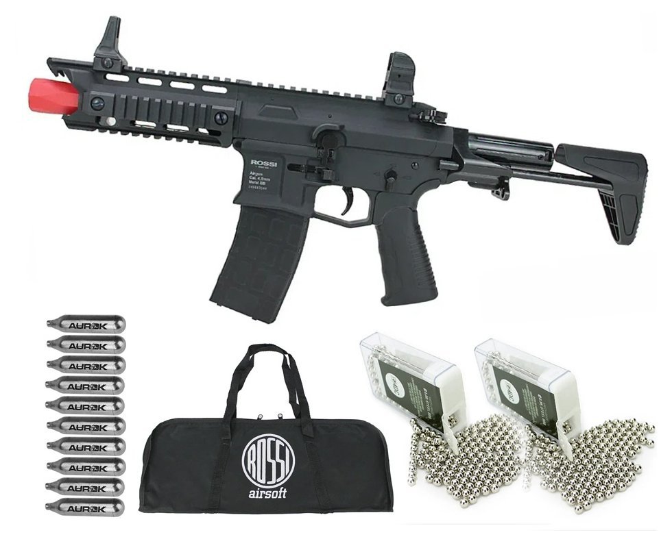 Rifle de pressão CO2 AR15 Dragon Full Auto 4,5 + BBS + CO2 + Capa
