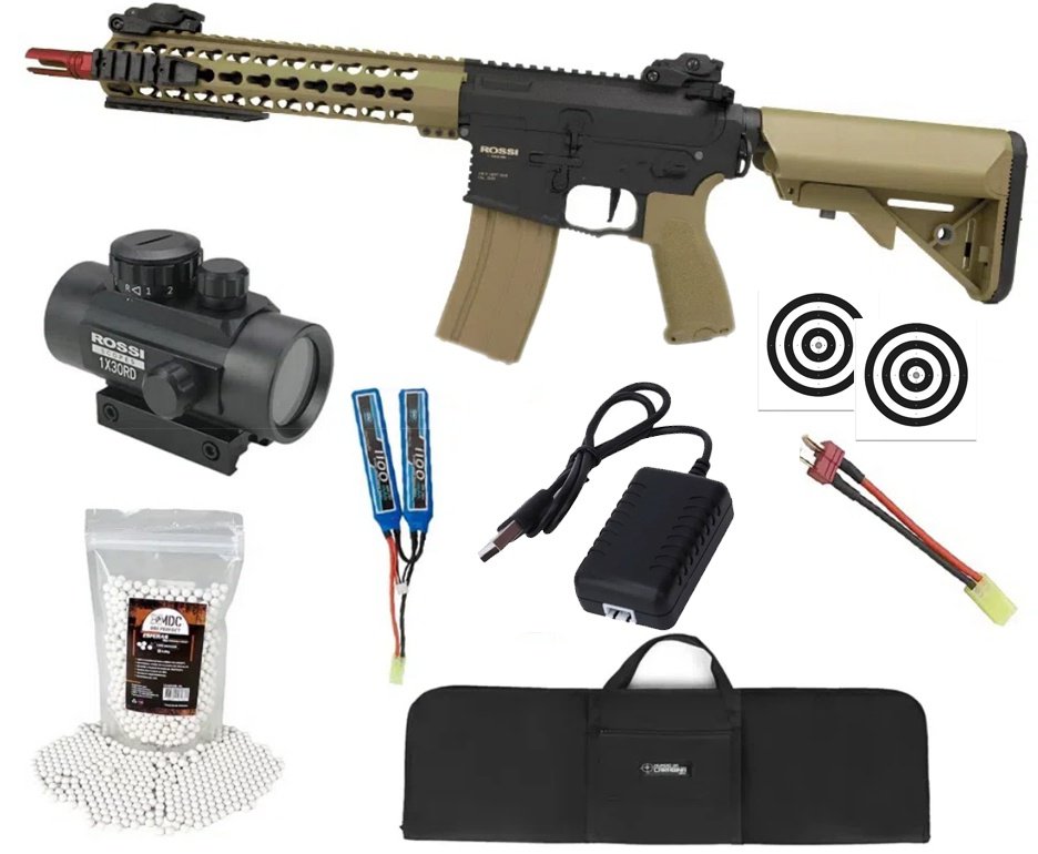 Rifle Airsoft AR15 Neptune 10" Short TAN ET Keymod + Capa + BBS + Red Dot
