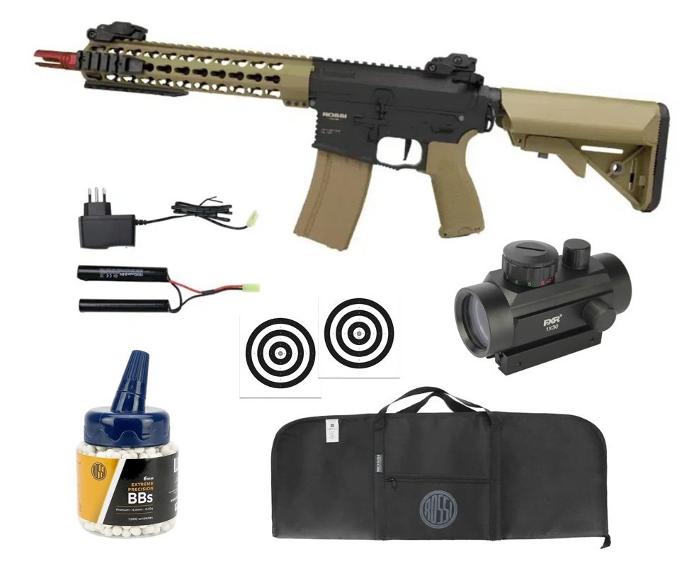 Rifle Airsoft AR15 Neptune 10" Short TAN ET Keymod + Capa + BBS + Red Dot