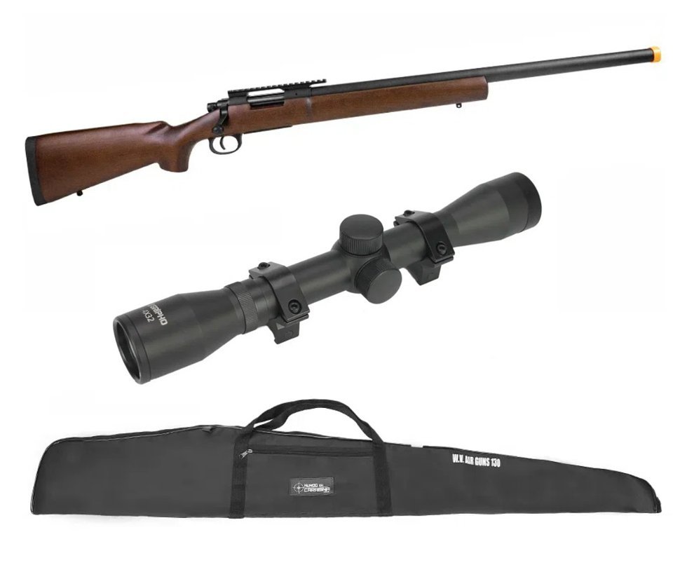 Rifle Airsoft Sniper M24 Storm Wood + Luneta 4x32 + Capa