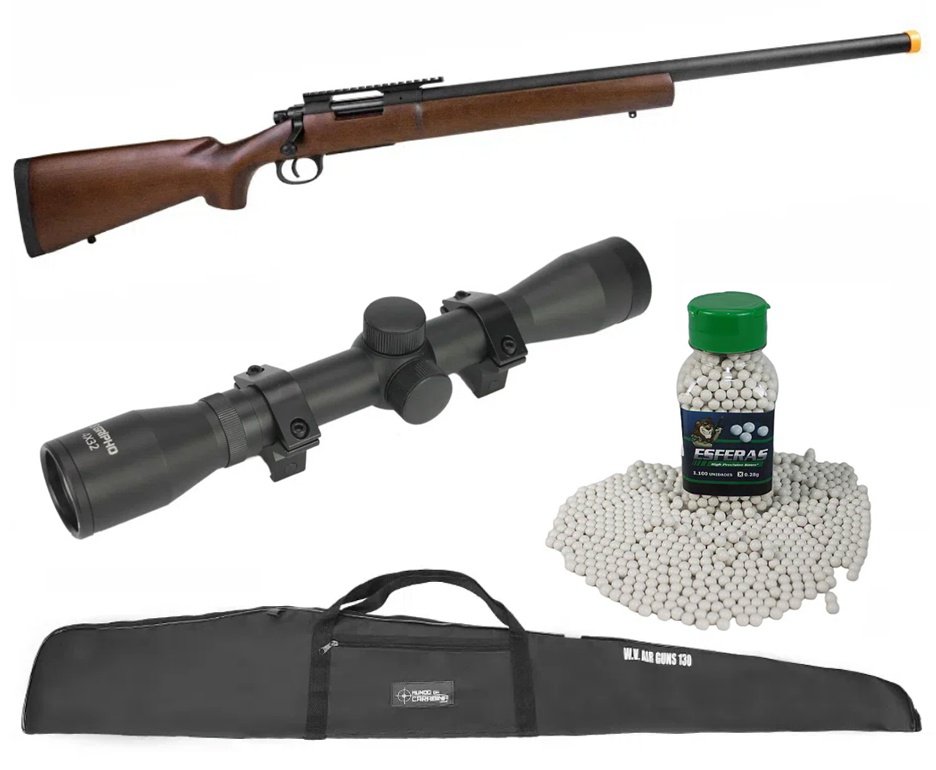 Rifle Airsoft Sniper M24 Storm Wood + Luneta 4x32 + Capa + BBS