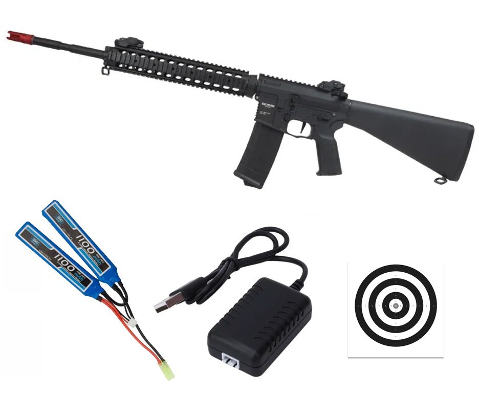 Rifle Airsoft AR15 10” DMR PLUS + Carregador + Bateria