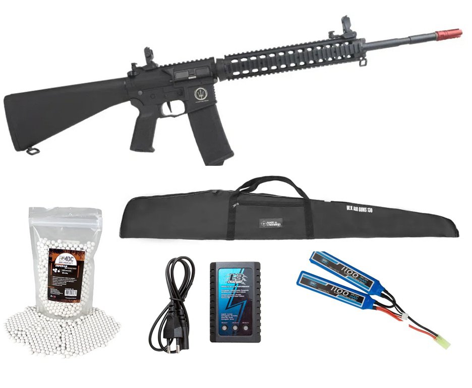 Rifle Airsoft AR15 10” DMR PLUS + Carregador + Bateria + BBS + Capa + Alvos