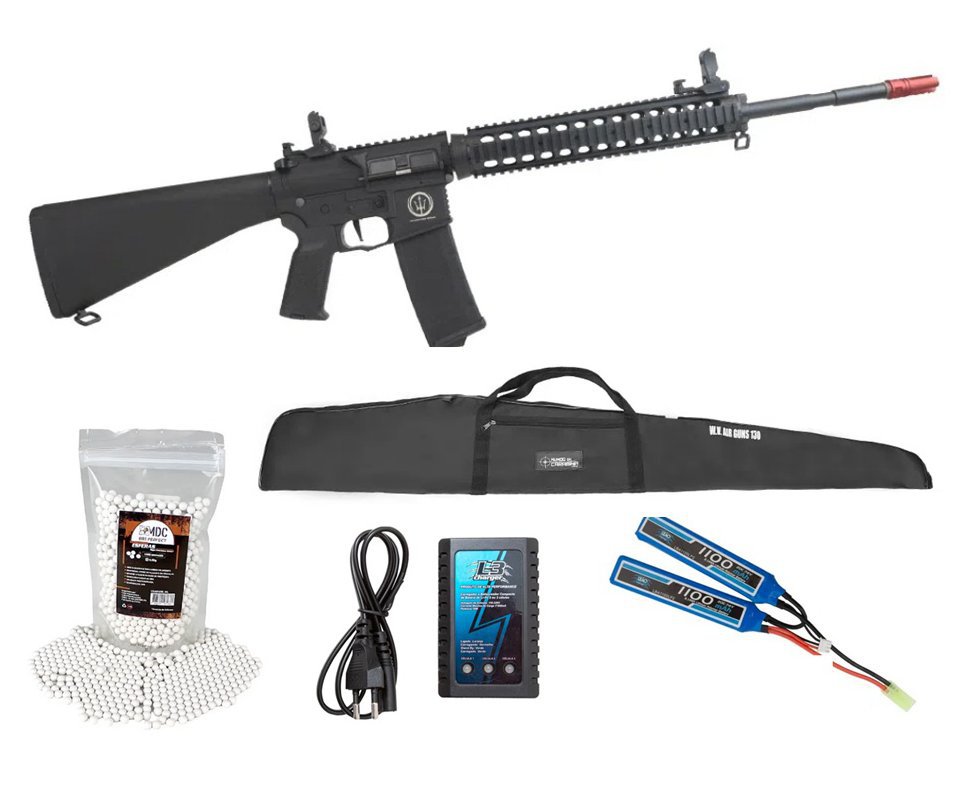 Rifle Airsoft AR15 10” DMR PLUS + Carregador + Bateria + BBS 0,25+ Capa + Alvos